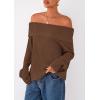 imagePRETTYGARDEN Womens Off The Shoulder Sweater Long Sleeve Tops Loose Knit Pullover Sweaters Fashion Fall Clothes 2025Brown