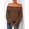 imagePRETTYGARDEN Womens Off The Shoulder Sweater Long Sleeve Tops Loose Knit Pullover Sweaters Fashion Fall Clothes 2025Brown