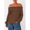 imagePRETTYGARDEN Womens Off The Shoulder Sweater Long Sleeve Tops Loose Knit Pullover Sweaters Fashion Fall Clothes 2025Brown