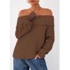 imagePRETTYGARDEN Womens Off The Shoulder Sweater Long Sleeve Tops Loose Knit Pullover Sweaters Fashion Fall Clothes 2025Brown