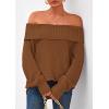 imagePRETTYGARDEN Womens Off The Shoulder Sweater Long Sleeve Tops Loose Knit Pullover Sweaters Fashion Fall Clothes 2025Khaki