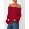 imagePRETTYGARDEN Womens Off The Shoulder Sweater Long Sleeve Tops Loose Knit Pullover Sweaters Fashion Fall Clothes 2025Red
