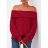 imagePRETTYGARDEN Womens Off The Shoulder Sweater Long Sleeve Tops Loose Knit Pullover Sweaters Fashion Fall Clothes 2025Red