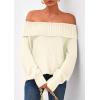 imagePRETTYGARDEN Womens Off The Shoulder Sweater Long Sleeve Tops Loose Knit Pullover Sweaters Fashion Fall Clothes 2025White