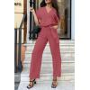 imagePRETTYGARDEN Womens Summer One Piece Jumpsuits Belted Short Sleeve Wrap V Neck Fashion Dressy Casual Wide Leg Pants RomperDark Pink