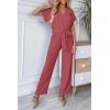 imagePRETTYGARDEN Womens Summer One Piece Jumpsuits Belted Short Sleeve Wrap V Neck Fashion Dressy Casual Wide Leg Pants RomperDark Pink