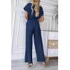 imagePRETTYGARDEN Womens Summer One Piece Jumpsuits Belted Short Sleeve Wrap V Neck Fashion Dressy Casual Wide Leg Pants RomperNavy