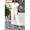 imagePRETTYGARDEN Womens Summer One Piece Jumpsuits Belted Short Sleeve Wrap V Neck Fashion Dressy Casual Wide Leg Pants RomperWhite