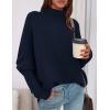 imagePRETTYGARDEN Womens Sweaters Fall Fashion 2025 Casual Loose Turtleneck Batwing Long Sleeve Knit Sweater Pullover TopsNavy