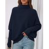 imagePRETTYGARDEN Womens Sweaters Fall Fashion 2025 Casual Loose Turtleneck Batwing Long Sleeve Knit Sweater Pullover TopsNavy