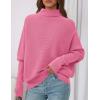 imagePRETTYGARDEN Womens Sweaters Fall Fashion 2025 Casual Loose Turtleneck Batwing Long Sleeve Knit Sweater Pullover TopsPink