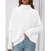 imagePRETTYGARDEN Womens Sweaters Fall Fashion 2025 Casual Loose Turtleneck Batwing Long Sleeve Knit Sweater Pullover TopsWhite