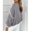 imagePRETTYGARDEN Womens Tie Front Bow Cardigan Sweaters Chunky Knit Long Puff Sleeve Trendy Fall Winter Jacket CoatsGrey White