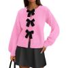 imagePRETTYGARDEN Cardigan Sweaters for Women 2025 Fall Bow Tie Front Long Sleeve Knit Sweater Tops Cute Going Out OutfitsPink