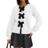 imagePRETTYGARDEN Cardigan Sweaters for Women 2025 Fall Bow Tie Front Long Sleeve Knit Sweater Tops Cute Going Out OutfitsWhite