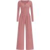 imagePRETTYGARDEN Jumpsuits for Women Dressy Casual 2025 Fall One Piece Outfits Long Sleeve Wide Leg Pants Romper Fashion ClothingPink