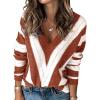 imagePRETTYGARDEN Sweaters for Women 2025 Long Sleeve Striped Knitted V Neck Pullover Jumper Tops Fall Outfits Fashion ClothingStriped Rust Red