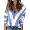 imagePRETTYGARDEN Sweaters for Women 2025 Long Sleeve Striped Knitted V Neck Pullover Jumper Tops Fall Outfits Fashion ClothingStriped Sky Blue