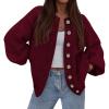 imagePRETTYGARDEN Womens 2025 Winter Cardigan Sweaters Trendy Chunky Knit Long Sleeve Button Up Casual Warm Fall Jackets CoatsBurgundy