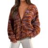 imagePRETTYGARDEN Womens Cardigan Sweaters 2025 Fall Striped Long Sleeve V Neck Button Down Knit Fuzzy Outerwear Trendy ClothesBurnt Orange