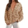 imagePRETTYGARDEN Womens Cardigan Sweaters 2025 Fall Striped Long Sleeve V Neck Button Down Knit Fuzzy Outerwear Trendy ClothesKhaki
