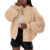 imagePRETTYGARDEN Womens Cropped Cardigans Trendy 2025 Ruffle Open Front Chunky Knit Sweater Oversized Button Down Fall ClothesKhaki