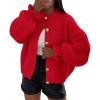 imagePRETTYGARDEN Womens Cropped Cardigans Trendy 2025 Ruffle Open Front Chunky Knit Sweater Oversized Button Down Fall ClothesRed