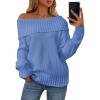 imagePRETTYGARDEN Womens Off The Shoulder Sweater Long Sleeve Tops Loose Knit Pullover Sweaters Fashion Fall Clothes 2025Blue