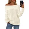 imagePRETTYGARDEN Womens Off The Shoulder Sweater Long Sleeve Tops Loose Knit Pullover Sweaters Fashion Fall Clothes 2025White