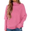 imagePRETTYGARDEN Womens Sweaters Fall Fashion 2025 Casual Loose Turtleneck Batwing Long Sleeve Knit Sweater Pullover TopsPink