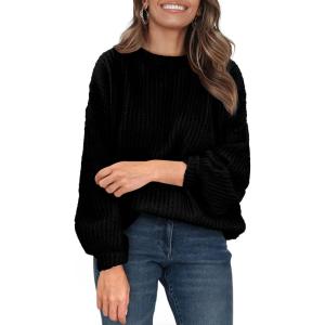 imagePRETTYGARDEN Fall Sweaters for Women 2025 Fashion Long Sleeve Casual Ribbed Knit Winter Clothes Pullover Jumper TopsBlack