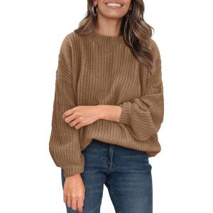 imagePRETTYGARDEN Fall Sweaters for Women 2025 Fashion Long Sleeve Casual Ribbed Knit Winter Clothes Pullover Jumper TopsCamel