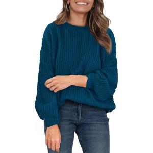 imagePRETTYGARDEN Fall Sweaters for Women 2025 Fashion Long Sleeve Casual Ribbed Knit Winter Clothes Pullover Jumper TopsLake Blue