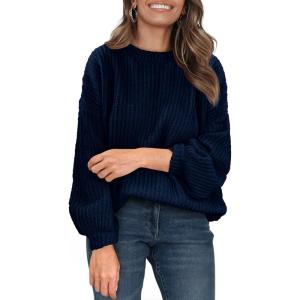 imagePRETTYGARDEN Fall Sweaters for Women 2025 Fashion Long Sleeve Casual Ribbed Knit Winter Clothes Pullover Jumper TopsNavy