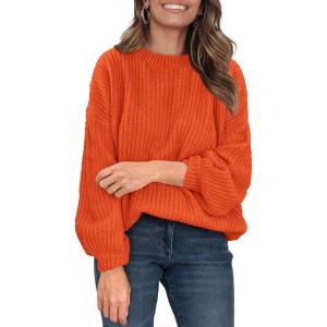 imagePRETTYGARDEN Fall Sweaters for Women 2025 Fashion Long Sleeve Casual Ribbed Knit Winter Clothes Pullover Jumper TopsOrange