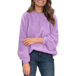 imagePRETTYGARDEN Fall Sweaters for Women 2025 Fashion Long Sleeve Casual Ribbed Knit Winter Clothes Pullover Jumper TopsPurple