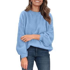 imagePRETTYGARDEN Fall Sweaters for Women 2025 Fashion Long Sleeve Casual Ribbed Knit Winter Clothes Pullover Jumper TopsSky Blue