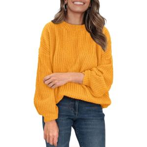 imagePRETTYGARDEN Fall Sweaters for Women 2025 Fashion Long Sleeve Casual Ribbed Knit Winter Clothes Pullover Jumper TopsTurmeric