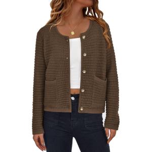 imagePRETTYGARDEN Women Knit Cardigan Sweaters Fall Fashion Long Sleeve Open Front Button Down Trendy Casual Jacket Winter ClothesCoffee