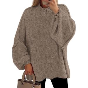 imagePRETTYGARDEN Womens 2025 Fall Oversized Sweaters Chunky Knit Mock Neck Long Sleeve Casual Trendy Pullover Winter ClothesDark Khaki