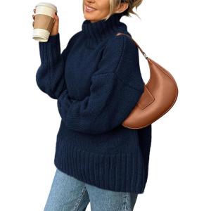 imagePRETTYGARDEN Womens 2025 Fall Oversized Sweaters Turtleneck Casual Long Sleeve Chunky Knit Pullover Tops Winter ClothesNavy