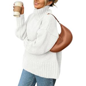 imagePRETTYGARDEN Womens 2025 Fall Oversized Sweaters Turtleneck Casual Long Sleeve Chunky Knit Pullover Tops Winter ClothesWhite