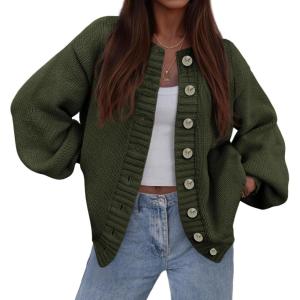 imagePRETTYGARDEN Womens 2025 Winter Cardigan Sweaters Trendy Chunky Knit Long Sleeve Button Up Casual Warm Fall Jackets CoatsArmy Green