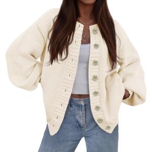 imagePRETTYGARDEN Womens 2025 Winter Cardigan Sweaters Trendy Chunky Knit Long Sleeve Button Up Casual Warm Fall Jackets CoatsBeige