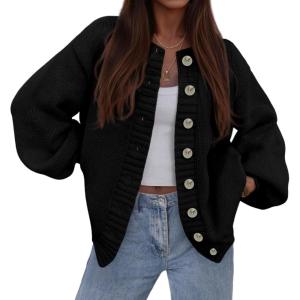 imagePRETTYGARDEN Womens 2025 Winter Cardigan Sweaters Trendy Chunky Knit Long Sleeve Button Up Casual Warm Fall Jackets CoatsBlack