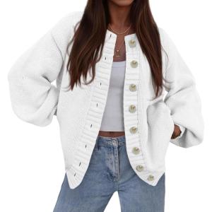 imagePRETTYGARDEN Womens 2025 Winter Cardigan Sweaters Trendy Chunky Knit Long Sleeve Button Up Casual Warm Fall Jackets CoatsWhite