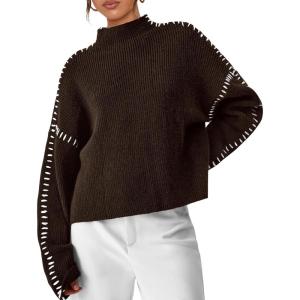 imagePRETTYGARDEN Womens Chunky Knit Sweaters 2025 Fall Long Sleeve Mock Neck Oversized Pullover Tops Winter Fashion ClothesCoffee