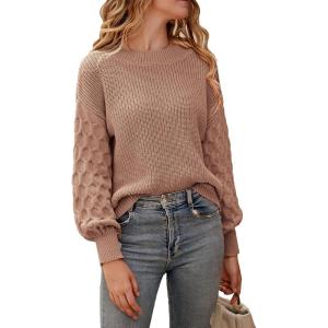 imagePRETTYGARDEN Womens Fall 2025 Pullover Sweater Casual Long Sleeve Loose Chunky Knit Tops Blouse Winter Fashion ClothingCamel