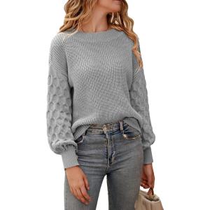 imagePRETTYGARDEN Womens Fall 2025 Pullover Sweater Casual Long Sleeve Loose Chunky Knit Tops Blouse Winter Fashion ClothingLight Grey