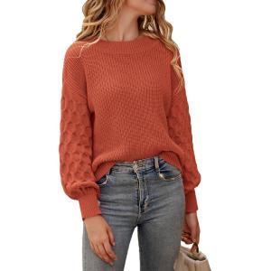 imagePRETTYGARDEN Womens Fall 2025 Pullover Sweater Casual Long Sleeve Loose Chunky Knit Tops Blouse Winter Fashion ClothingOrange